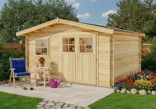 Gartenhaus Valerie-28 mit Fußboden aus Holz, Gerätehaus 428x427, 14,67 m², 28 mm Wandstärke, Holzhaus in Blockbohlen-Bauweise inkl. Fenster und Leimholztür Naturbelassen Gartenhaus Valerie-28 mit Fußboden aus Holz, Gerätehaus 428x427, 14,67 m², 28 mm Wandstärke, Holzhaus in Blockbohlen-Bauweise inkl. Fenster und Leimholztür Naturbelassen