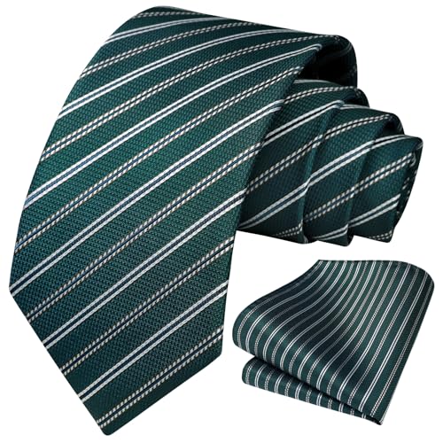 Image of HISDERN Mens Striped Ties Classic Silk Woven Tie and Pocket Square Set Formal Business Necktie Handkerchief for Wedding