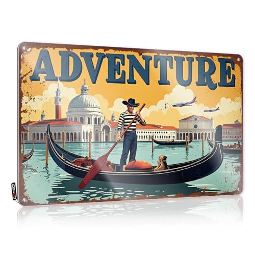 Mancave Accessories Men Adventure Awaits: Gondola Ride In Venice Tin Sign Bar Open Metal Sign Coffee Sign Decor(30X40CM)