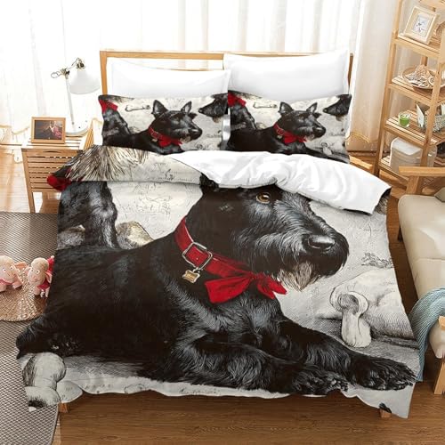 Parure de Lit Terrier Écossais Microfibre Résistante et Housse Douce avec Zip 260x220