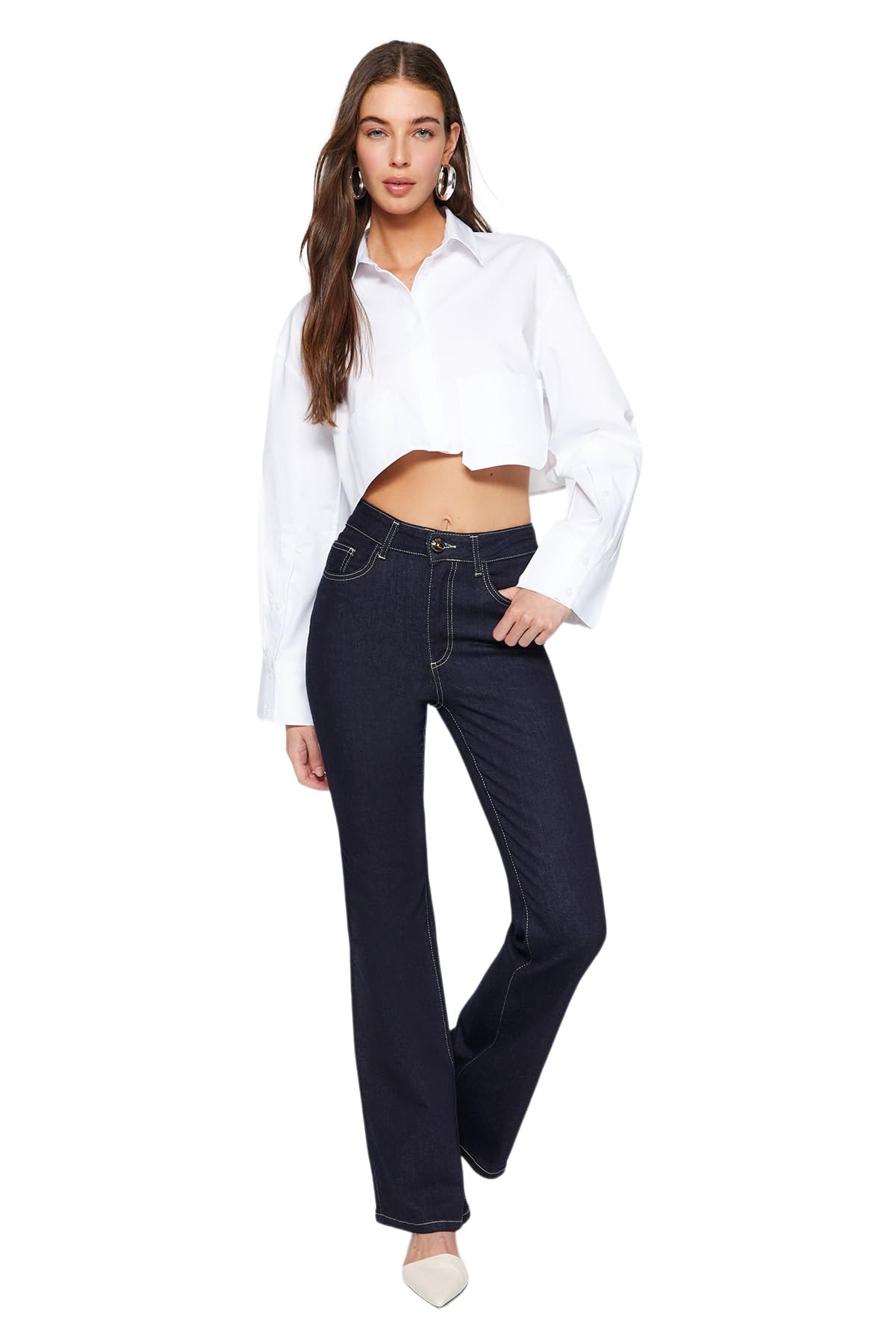 Trendyol Damen Navy Women's Gerade Hohe Taille Jeans, 38