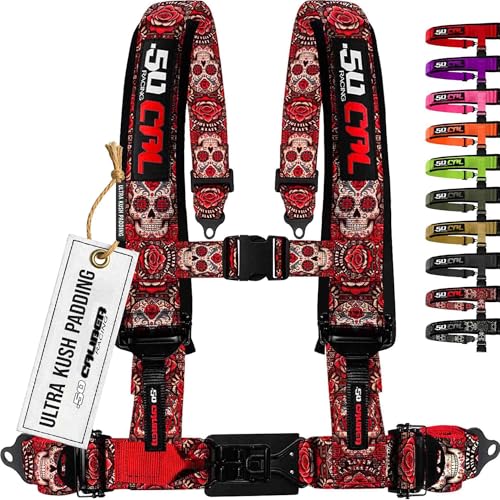 1pc Red Sugar Skull 4 Point Harness for Bucket Seat 2in Belt Quick Release 10 Color Options Racing Harness UTV RZR Car [6316]