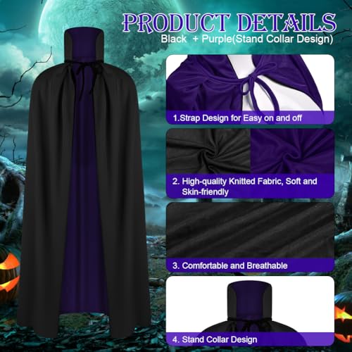 AOOWU Halloween Kostüm Umhang, Damen Vampir Cape, Vampir Umhang mit Kragen, Umhang Schwarz Lila Doppelseitig, für Erwachsene, für Halloween Weihnachten Karneval(150CM)