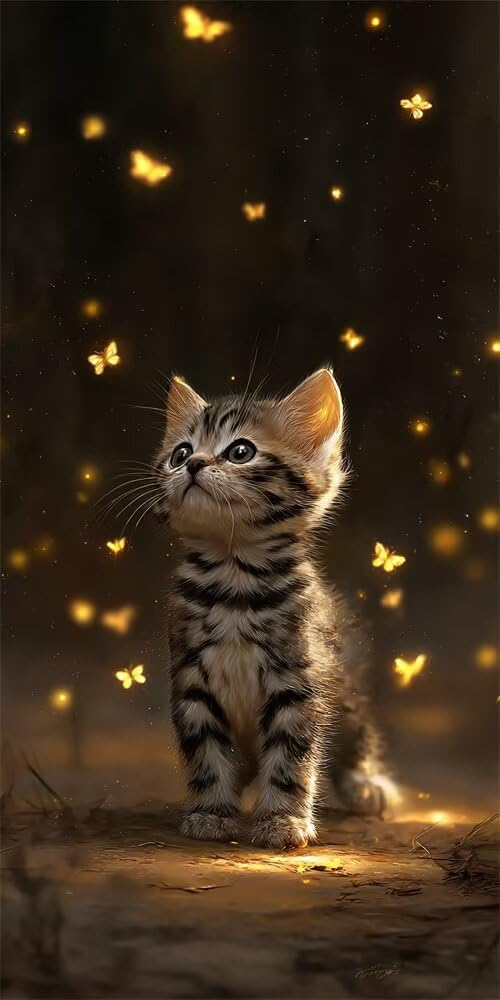 Kitten Diamond Art Kits Adults, DIY 5D Large Diamond Painting Butterflies Crystal Art Kits 35.4 x 70.9 Inch, Embroidery Cross Stitch Canvas Painting by Numbers for Home Wall Decor Gifts (RD955)