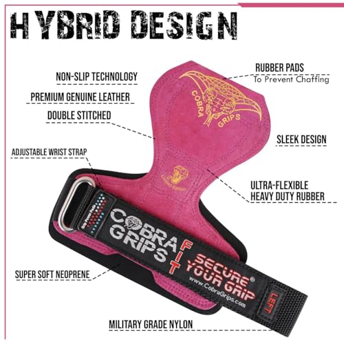 Image of Cobra Grips Weight Lifting Gloves with Adjustable Neoprene Padded Wrist Wraps - Heavy Duty Alternative to Power Lifting Hooks for Deadlifts