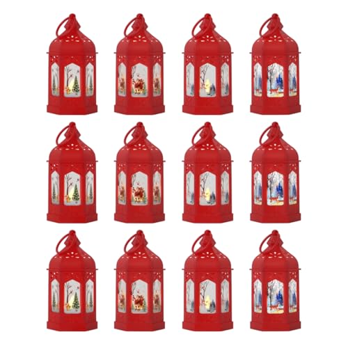 LLQ 12PCS 5-Inch Mini Red Christmas Lanterns for Indoor Home