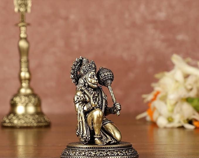 Image of Brass Panchmukhi Hanuman Statue Intricate Detailing Small Five-Faced BajrangBali Idol for Car Dashboard & Home Decor Pack of 1 (2.5 inch Hanuman)