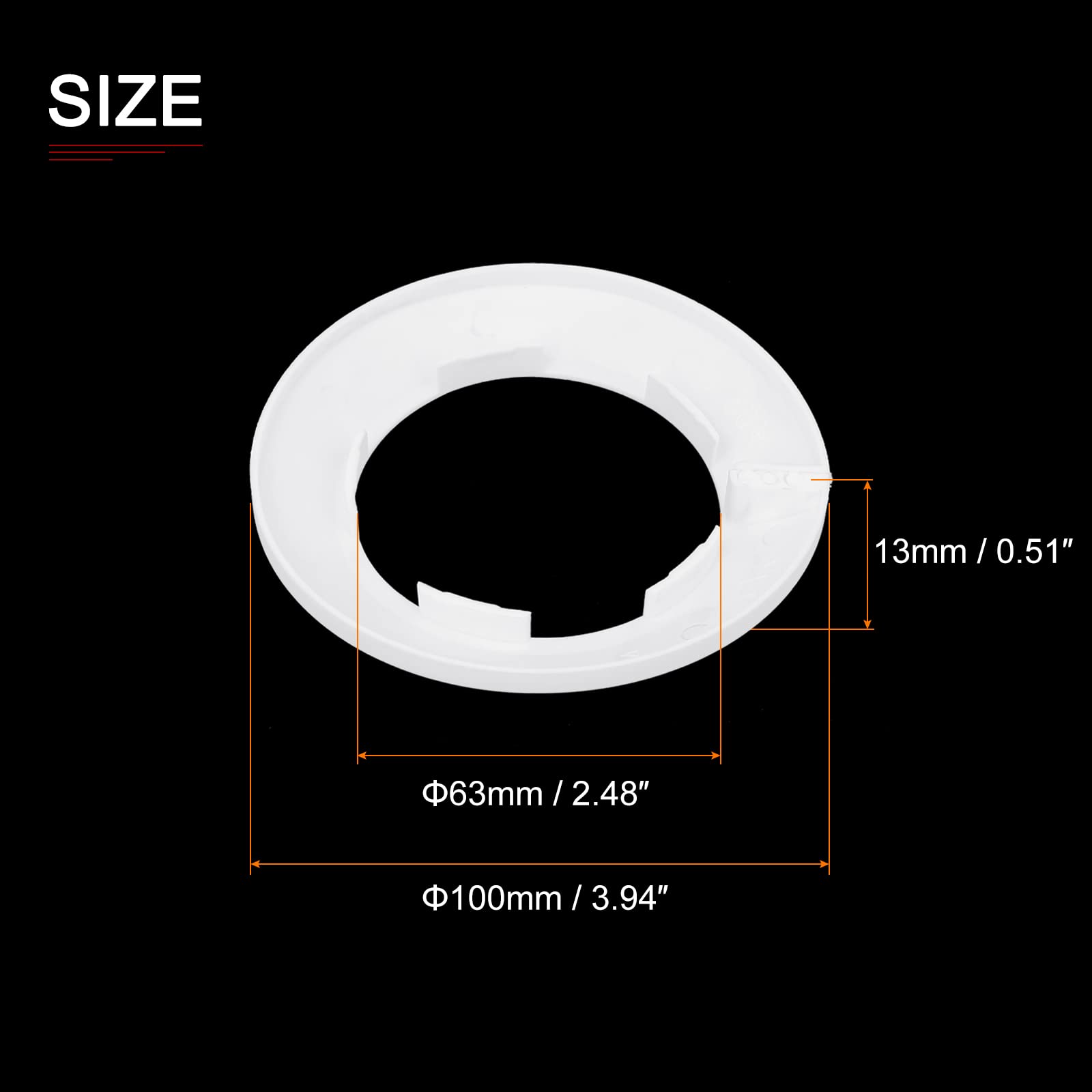 DTGN 100x13mm(DxT) Pipe Cover Decoration - Good for Bathroom Kitchen 63mm Dia Pipe - PP Plastic Escutcheon - White - Image 2