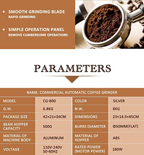 DYB Gewerblicher Haushalt Elektrische automatische Kaffeemühle 500g Bohnenbehälter 180W (Weiß) – Bild 6