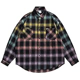 DEVIL KING Men's Women's Long Sleeve Plaid Flannel Shirt Jacket Ombre Colour Block Loose Button Down...
