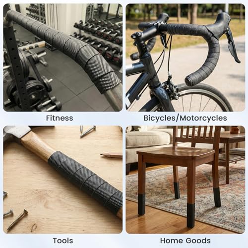Rubber Grip Tape - 1 Inch x 16.4 Feet, Strong Adhesive Grip Tapes for Handles, Non Slip Tape for Drawers, Tools, Cabinet, Shelf & Stairs - Black Rubber Padding Sheet, Protect Surfaces, Prevent Sliding