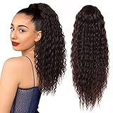 Curly Wavy Kinky Drawstring Ponytail Extensions - human hair feelings for Black Women Kanekalon real natural hair fake weave ponytails Clip in Ponytail Extensions 18 inch(#Chocolate Brown 6 OZ)