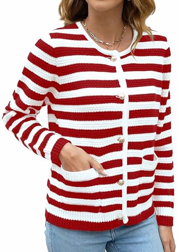 Halife Womens Cardigan Sweaters with Pockets Crew Neck Button Front Knitted Outwear Coat2