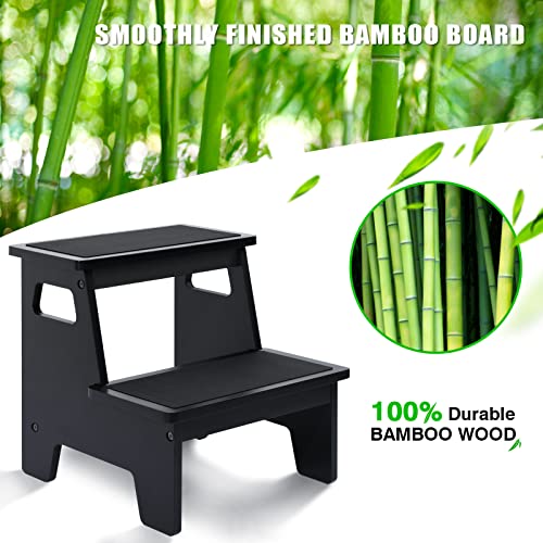 Kids Step Stools For Toddlers Bathroom Wood Toddler Step Stool Kitchen Counter Sink Baby Stepstools Bamboo Wooden Foot Bed Stool For Child Potty Training Toilet Stool Stepping Stool, Black With Pads #TOP1