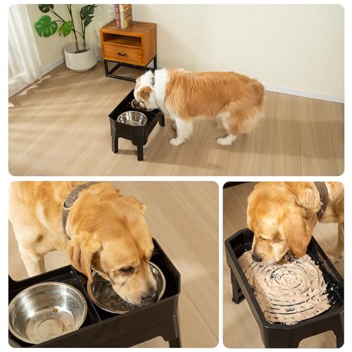 FOREYY 4-in-1 Verstellbare hundenapf erhöht mit 2 Edelstahlnäpfen und 1 Anti Schling Napf, futternapf Hund erhöht in 4 Höhen, Rutschfester Hunde Futterstation für mittlere & große Hunde (Grau)