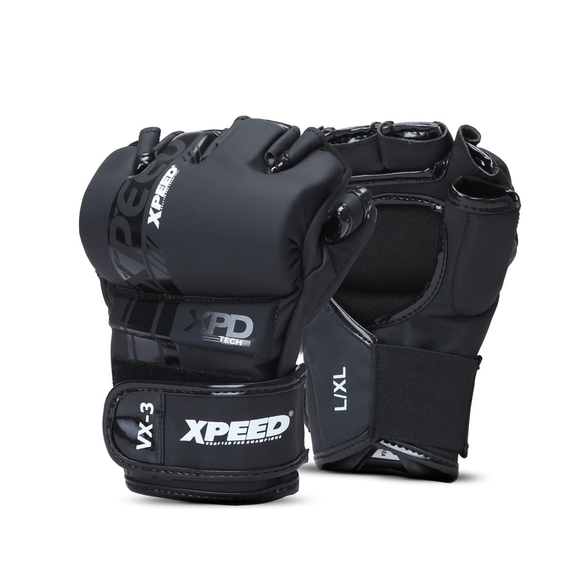 XPEED Striking MMA Gloves | Matt PU Grappling Glove Cut Finger for Martail Arts | Combat Sports | MMA | Training Gloves | Versatile Sports Gloves | Wrap Around Hook & Loop Closure (Black) (l/XL)-image-12