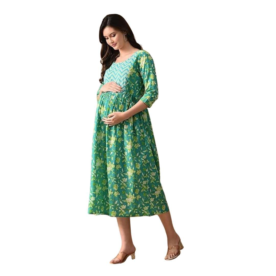 tulsiram cottons Women's Maroon Ethnic Printed Cotton Anarkali Midi Dress – 3/4 Sleeve Flared Kurti Style-picture-10