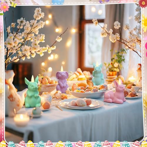 Velas de conejo de Pascua sin llama para decorar la mesa de centro primaveral 5