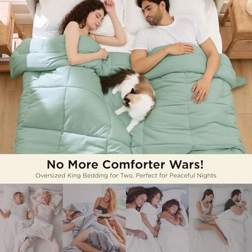 Image of Bedsure Comforter Duvet Insert - Quilted Comforters Oversized King Size, All Season Duvet, GentleSoft Down Alternative Bedding, with 8 Tabs, Gifts for Women, Sage Green, Oversized King 116x98 Inches