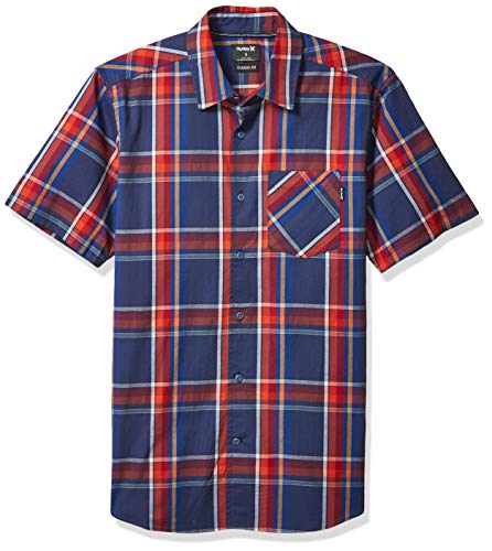 Hurley Men's Plaid Stretch Short Sleeve Woven Button Down Shirt, diffused Blue, L