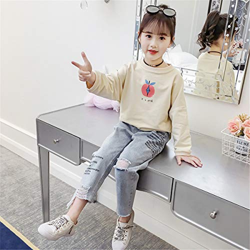 Big Girls Kids Child Distressed Ripped Hole Teens Jean Sport Casual Letter Print Denim Pants4