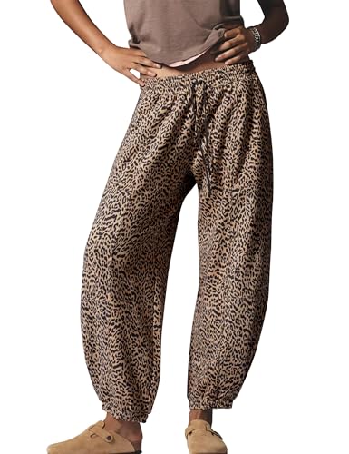Leopard Pants Women Barrel Sweatpants Casual Baggy Cheetah Print Lounge Pants Drawstring Joggers Pant Trousers