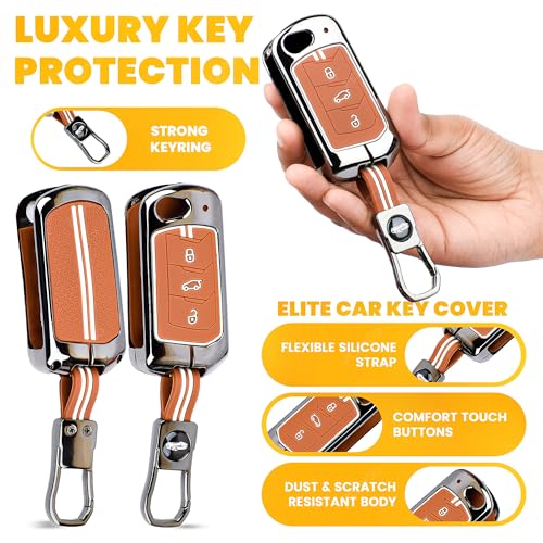 Image of Coll of Fest Premium Metal Silicone Brown Key Cover Compatible with Mahindra Thar | Scorpio | XUV 700 | XUV 300 | Bolero | Marazzo | XUV 400 | EV | TUV | 3 Button Flip Key Glow in Dark