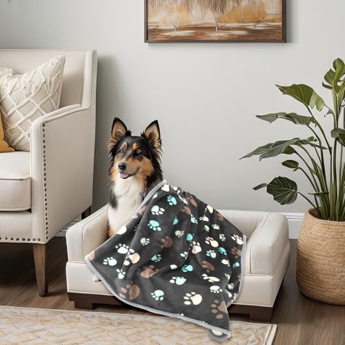 Tegeme 12 Pcs Pet Blankets Soft Fluffy Fleece Dog Cat Warm Paw Print Pattern Blankets Flannel Throw for Pets Dog Puppy Cat(41 x 30 Inch,Gray) - Image 7