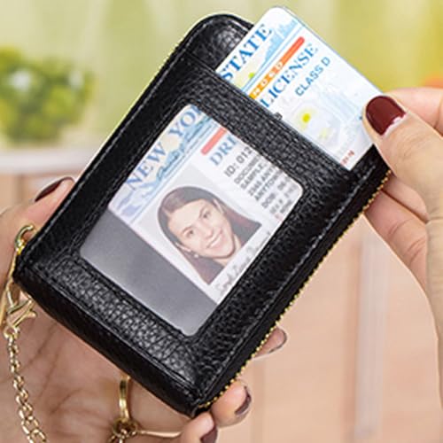Leather Credit Card Holder Wallet Zipper Cards Cases Pocket KeyChain Wallets RFID Blocking Holder for Men Women,Black4