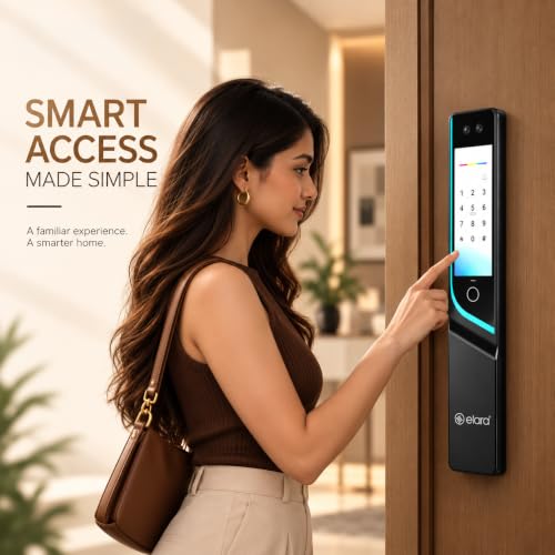 Image of Elara Wave X Pro Smart Door Lock with Dual Display Screens | Face Unlock & Palm Recognition | Advanced 9-in-1 Unlocking Methods | Fingerprint, PIN, RFID Card, Mobile App | 2-Year Warranty