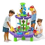 Eterfun Kids Flower Water Sand Table for Toddlers - 2-Tier Outdoor Water Sand Play Table Toys for Boys Girls, Summer Splash Activity Sensory Table Party Birthday Gift for Kids 3-5 6-12(Purple)