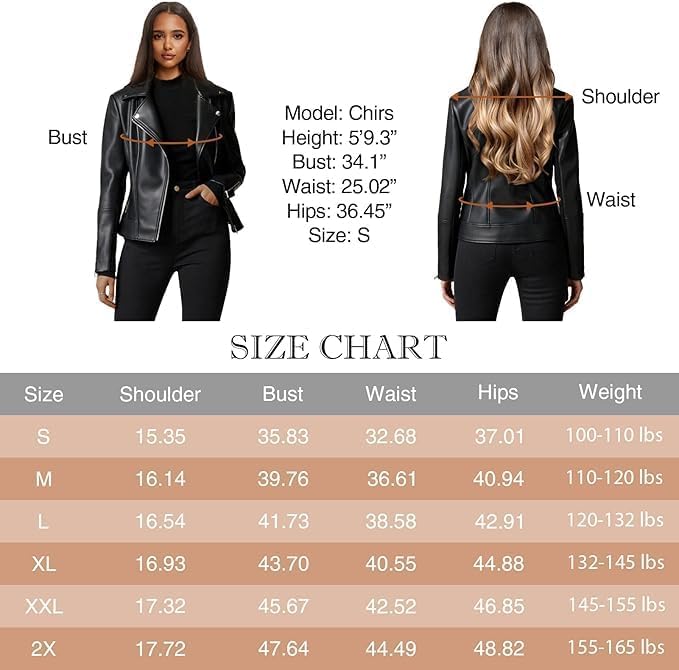 Image of Leather Jacket For Women Biker Black XL