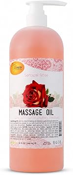 SPA REDI Sensual Rose Massage Oil Natural Oil Blend with Vitamins, Panthenol & Amino Acids | Non-Greasy Glide for Deep Tissue & Dry Skin | Professional & At-Home Spa Use | Made in USA | 32 oz