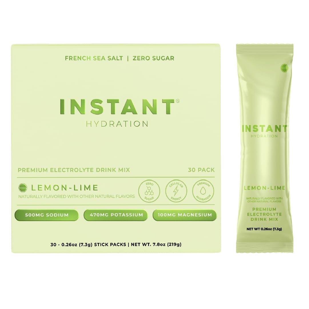 Instant Hydration Electrolytes Powder Packets - Lemon Lime Drink Mix - Zero Sugar - Keto, Vegan, Gluten-Free, Non-GMO - Boost Recovery, Brain Health, Muscle &amp; Tissue Support- 30 Sticks