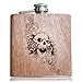 Flasque avec revêtement en bois - Gravure tête de mort et fleurs - 177 ml