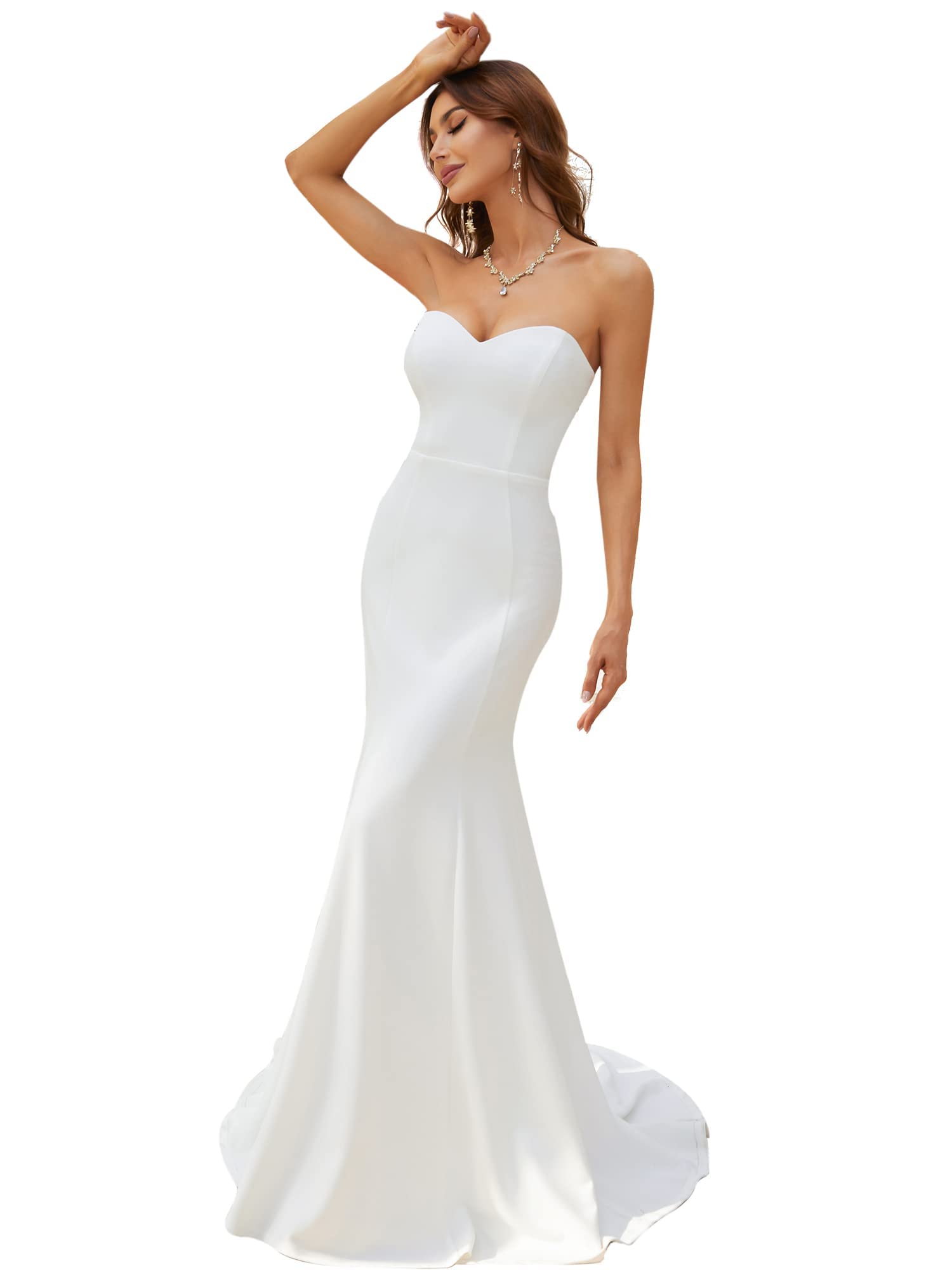 Ever-Pretty Women's Off-Shoulder Sleeveless Sweep Train Sweetheart Wedding Dresses for Bride 0249