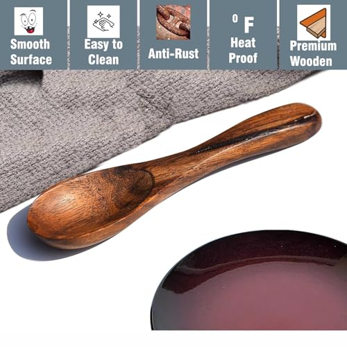 Image of Unique Wooden Handicrafts Wooden Masala Spoon for Small Containers, Handmade Wooden Spoon for Tea, Coffee, Sugar, Condiments & Spices, Set of 10