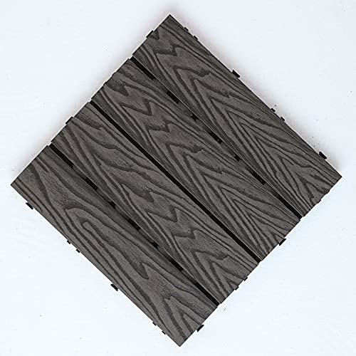 PANDAHOME 6 PCS Wood Plastic Composite Patio Deck Tiles, 12”x12” Interlocking Decking Tiles, Water Resistant for Indoor & Outdoor, 6 sq. ft - Mocha 3D
