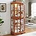 Tall Curio Cabinet with Glass Doors, Adjustable Shelves & Light, Antique Display Case Floor Standing Vintage Showcase for Collectibles Books Office, Includes E26 Bulb (Tall, Dark Oak)