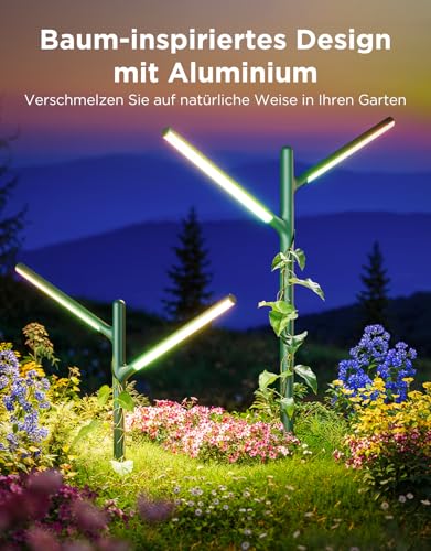 Govee Outdoor LED Gartenleuchte, IP66 Wasserdicht Gartenlampe aus Metall, DIY Höhe Form, 16 Mio Farben 64 Szenen, Alexa Matter Kompatibel, RGBWWIC 2700-6500K Gartenbeleuchtung für Hof Weg Rasen, 2pcs 5