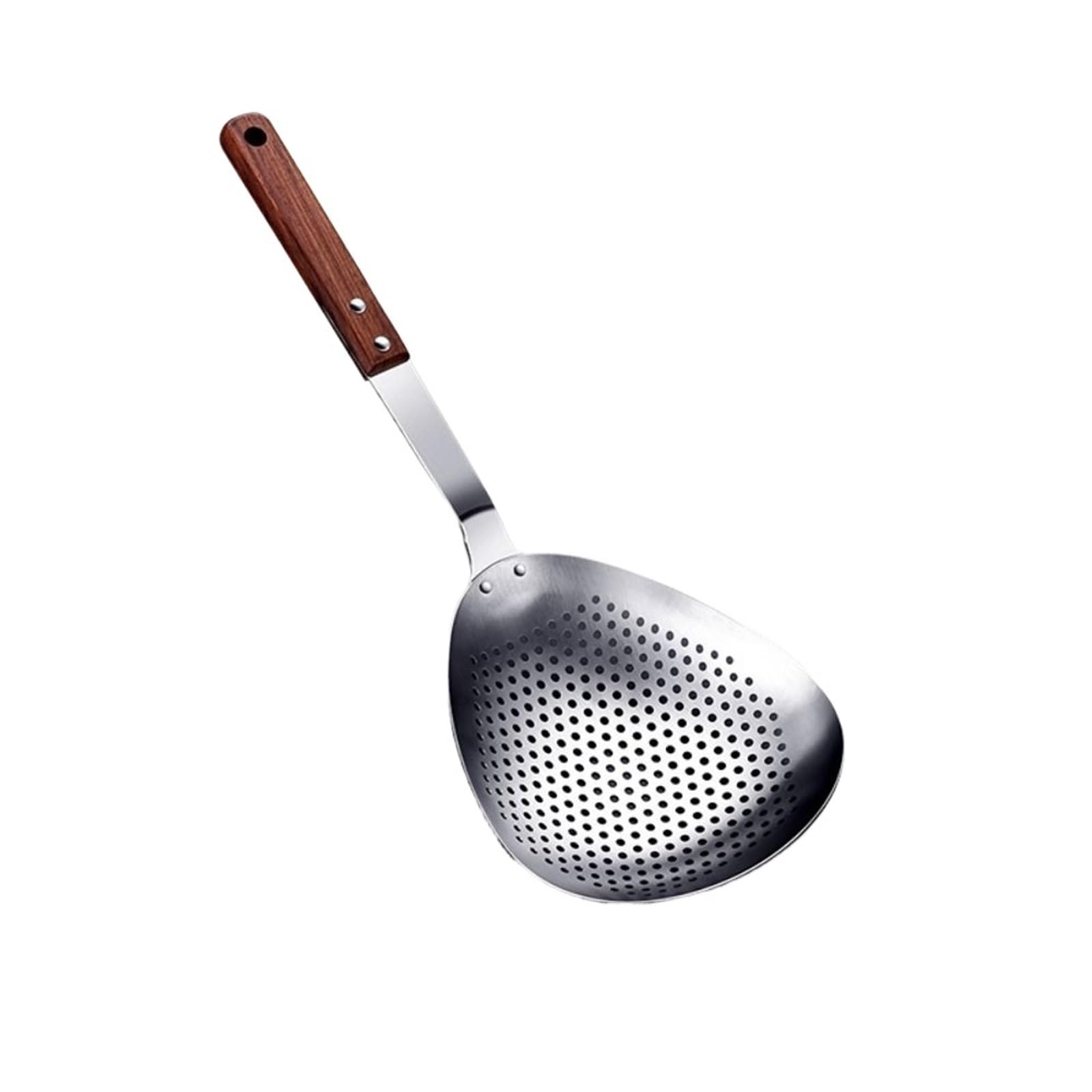 Espumadera Colador Spider 2 uds espumadera de acero inoxidable cuchara ranurada mango madera colador pasta antideslizante filtro cucharón grueso for cocina for freír alimentos(15 * 37cm)