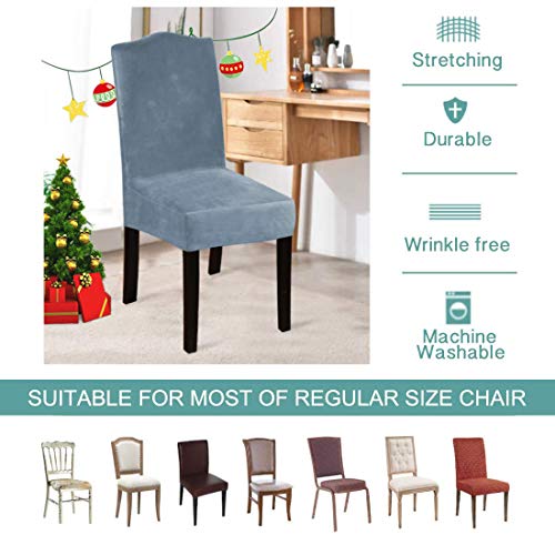 Turquoize Dining Chair Covers Stretch Chair Covers For Dining Room Velvet Chair Protector Covers Slipcover Parson Chair Covers Set Of 6 For Hotel Ceremony, Thick Soft Modern Style, Stone Blue, 6 #TOP3