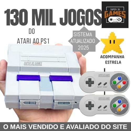 Mini Console Retro Gamer Super Nintendo com 130 mil Jogos Mais 2 Controles Super 3D Games