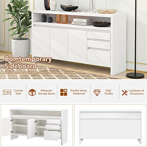 Merax Modern Wood Buffet Sideboard With Storage/Console Bar Coffee Cabinet With Metal Legs For Livingroom, Dinning Room,Kitchen, Set Of 1, 2# White #TOP3