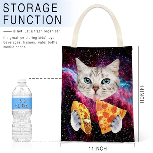 Image of Car Trash Bag Hanging No Snap Small Garbage Bag for Car Back Seat Cute Printed One-handed Strap Trash Bags Car Accessories-Galaxy Pizza Cat Car Trash Bags