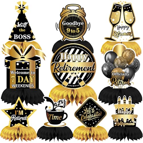 10 Pcs Retirement Party Decorations, Retirement Party Supplies Retirement Table Decorations Black and Gold Retirement Decorations for Men and Women Party