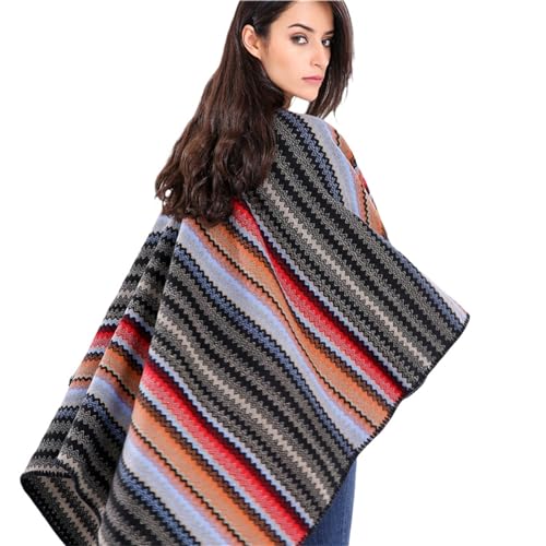 Capa poncho suave contra el frío Chal de rayas cómodo de invierno 4