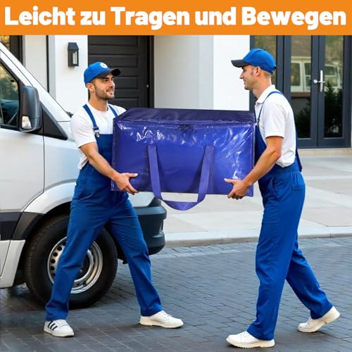 Dntorx 4 Stück 90L Große Aufbewahrungstasche mit Deckel, Faltbare Umzugskartons Groß mit Reißverschluss Griff Kleideraufbewahrung Umzugstaschen für Umzug Camping Bettwäsche Kleidung Aufbewahrung, Blau