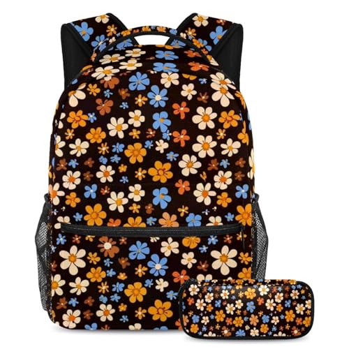 Sac d'école à fleurs avec sa trousse assortie pour les cours et les voyages des adolescents