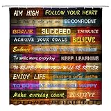 DSMEUE Inspirational Quote Shower Curtain for Bathroom Decor,Motivational Words Retro Wooden Board Vintage Plank Motto Brown Fabric Curtain with Hooks,70x70 Inch